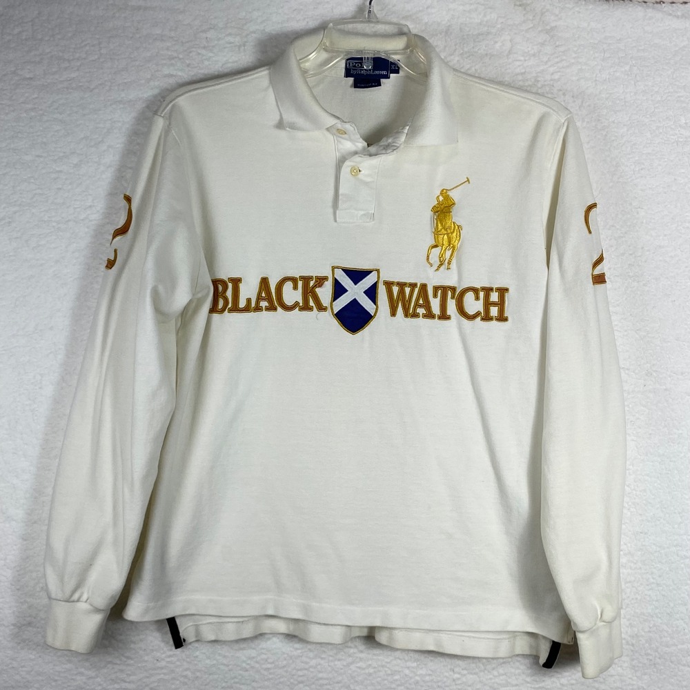Polo Ralph Lauren Black Watch Big Pony Long Sleeve Polo Shirt White XL Custom